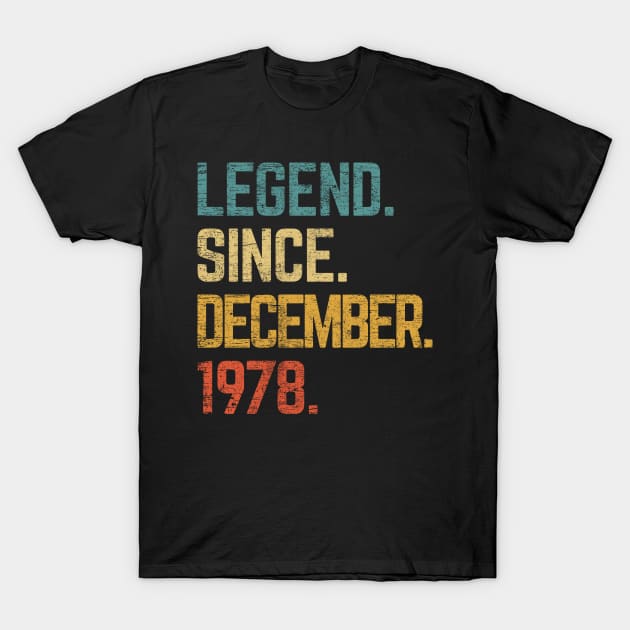 43rd Birthday Gift 43 Year Old Legend Since December 1978 T-Shirt by tabaojohnny